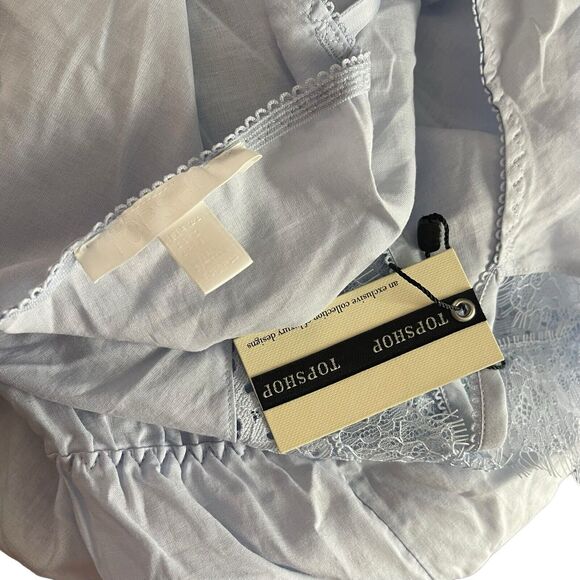 TOPSHOP US 12 Romper Lounge Lace Trim Vneck Blue NWT One Piece Thin - Picture 2 of 13